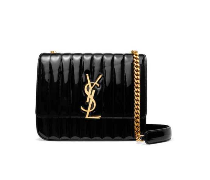 Saint Laurent - Vicky Large Quilted Patent-leather Shoulder Bag - Black