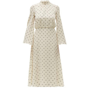 VALENTINO Logo print tie neck silk dress Uberchique