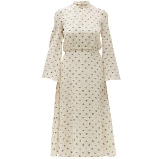 VALENTINO  Logo-print tie-neck silk dress