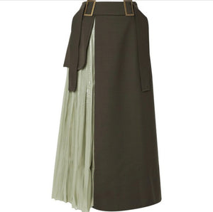 REJINA PYO Evie paneled wool-blend twill and pleated satin skirt