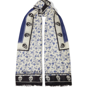 Alexander McQueen - Printed Modal And Wool-blend Scarf - Blue