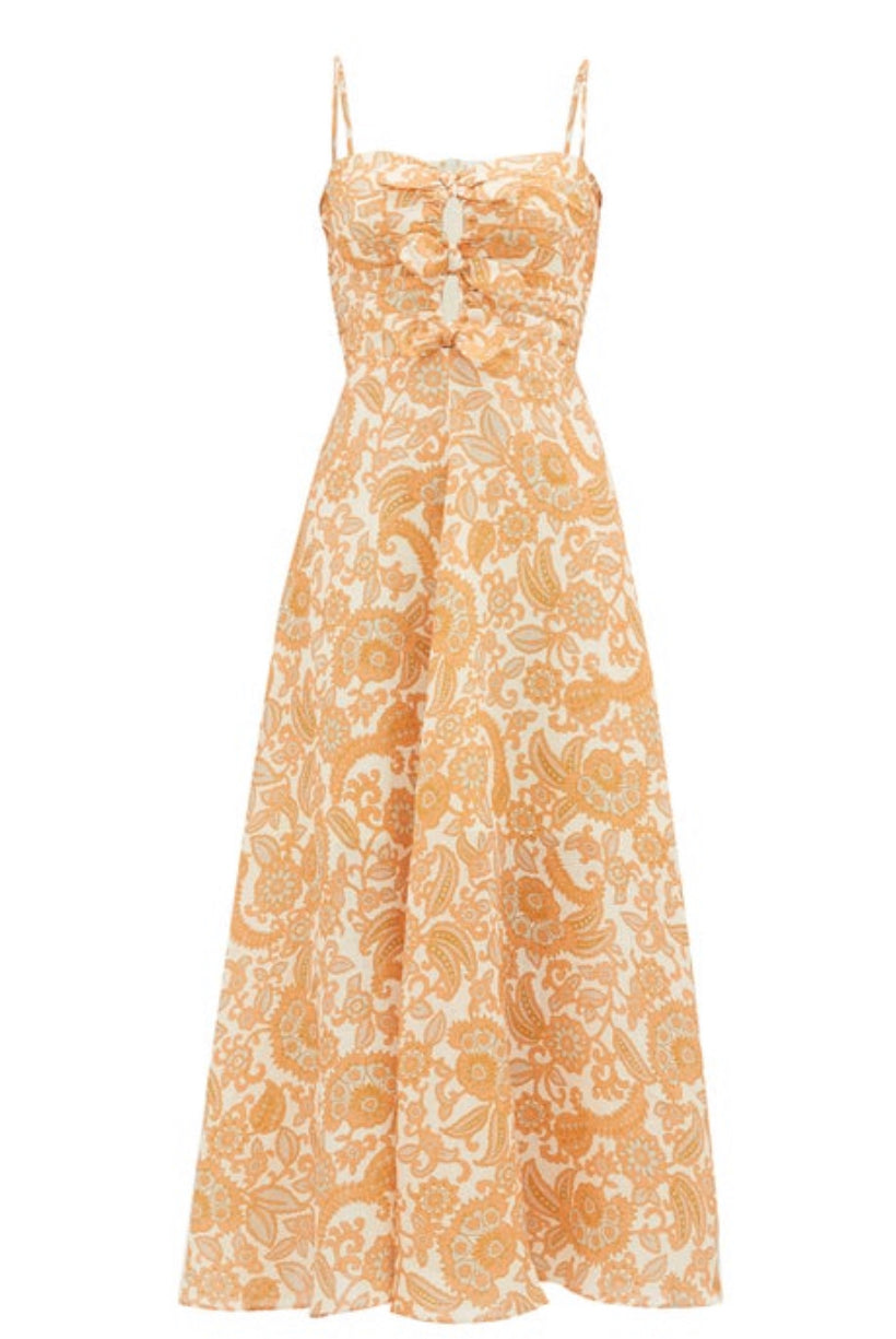 ZIMMERMANN Peggy paisley-print tie-front linen dress Uberchique ZIMMERMANN Peggy paisley-print tie-front linen dress Uberchique