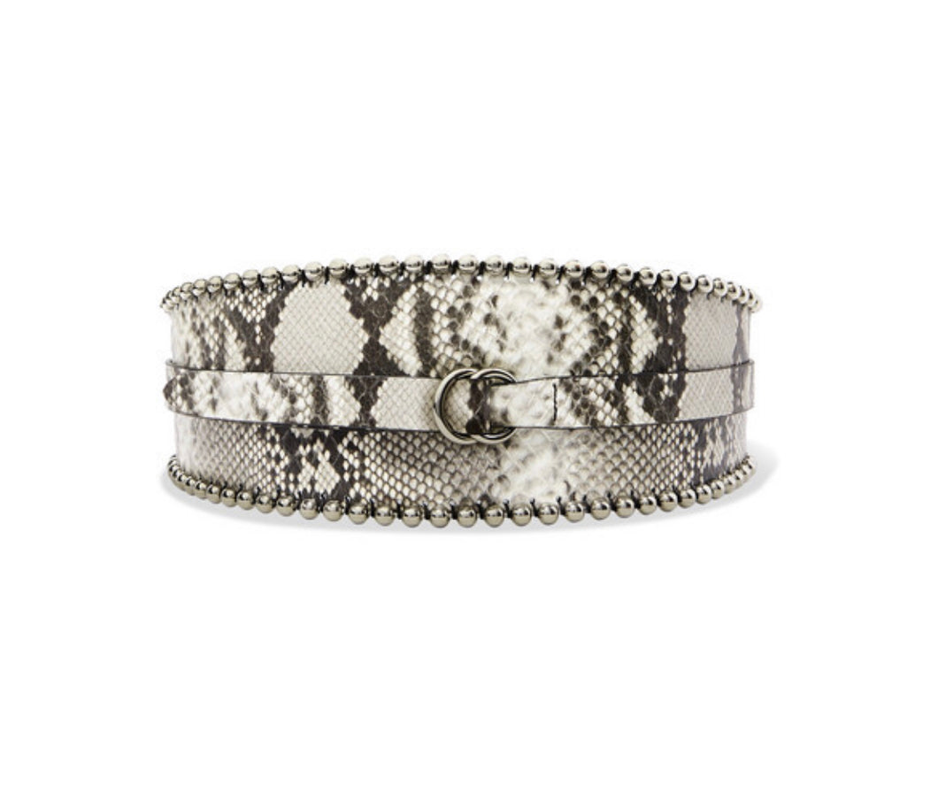 Isabel Marant - Kytoo Embellished Snake-effect Leather Waist Belt - Gray