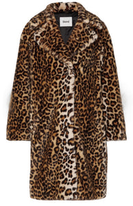 Stand leopard faux fur coat