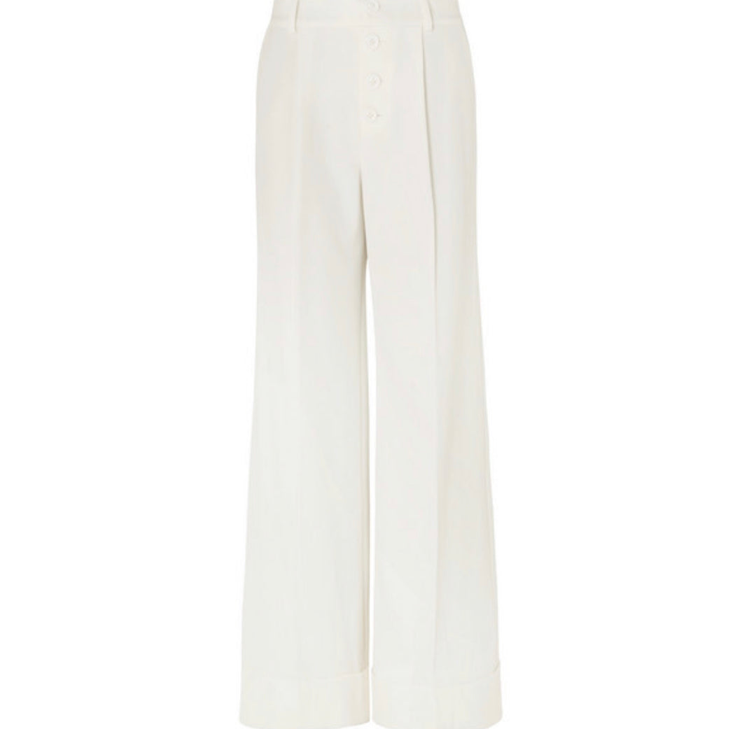 Alice Olivia Tomasa Crepe Wide leg Pants White Uberchique