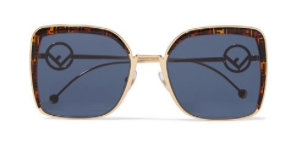 FENDI Oversized square-frame gold-tone and printed tortoiseshell acetate sunglasses