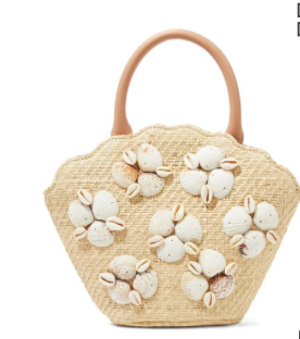 LOEFFLER RANDALL Aria leather-trimmed shell-embellished woven straw tote