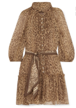 ZIMMERMANN Espionage pussy-bow leopard-print silk-georgette mini dress