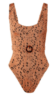 HUNZA G Solitaire belted seersucker swimsuit Uberchique