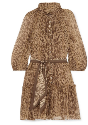 ZIMMERMANN Espionage pussy-bow leopard-print silk-georgette mini dress