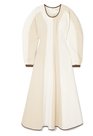 REJINA PYO Maren faux leather-trimmed herringbone cotton maxi dress