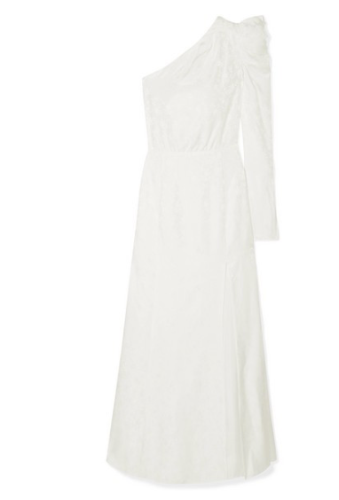 LES RÊVERIES One-shoulder ruched silk-jacquard gown
