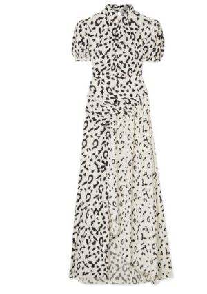 SELF-PORTRAIT Open-back ruched leopard-print jersey maxi dress