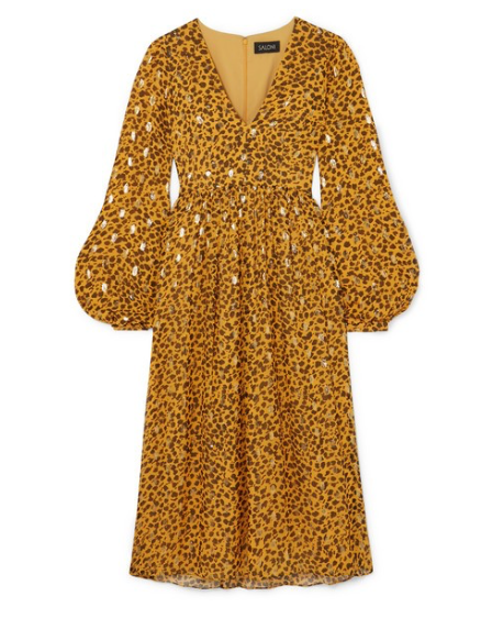 SALONI Camille leopard-print fil coupé silk-blend chiffon midi dress