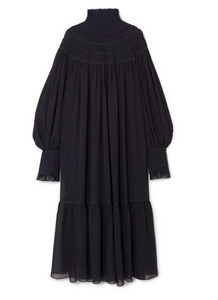CHLOÉ Oversized ribbed wool and pleated silk-chiffon maxi dress
