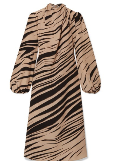 BEAUFILLE Bardot zebra-print twill midi dress