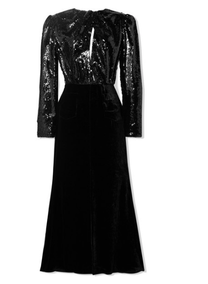 RACIL Cutout sequined mesh and velvet midi dress