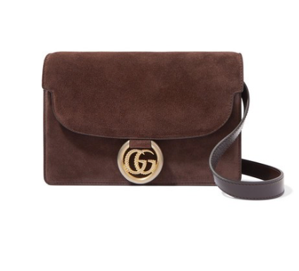 GUCCI GG Ring small leather-trimmed suede shoulder bag