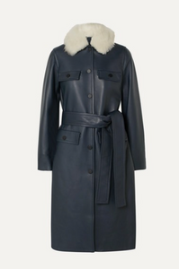 YVES SALOMON Belted shearling-trimmed leather coat