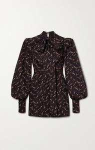 THE VAMPIRE'S WIFE Pussy-bow floral-print cotton-poplin mini dress