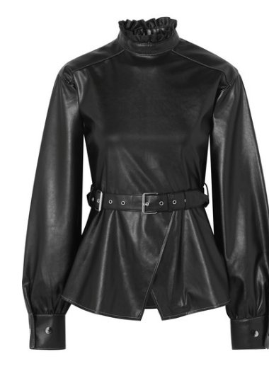 ANDERSSON BELL Belted ruffled vegan leather top