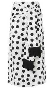MOTHER OF PEARL + NET SUSTAIN Kate fringed tie-front polka-dot Lyocell midi skirt