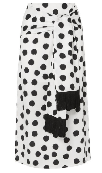 MOTHER OF PEARL + NET SUSTAIN Kate fringed tie-front polka-dot Lyocell midi skirt