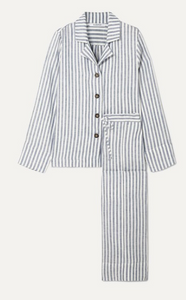 SLEEPER Striped linen-gauze pajama set