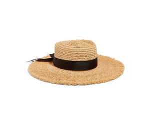 Lack of Color - The Ventura Frayed Grosgrain Trimmed Straw Hat - Black