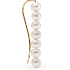 Saskia Diez - Barbelle Gold Pearl Earring - White