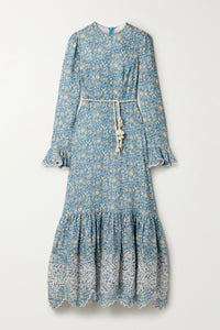 ZIMMERMANN Carnaby belted broderie anglaise-trimmed floral-print linen midi dress