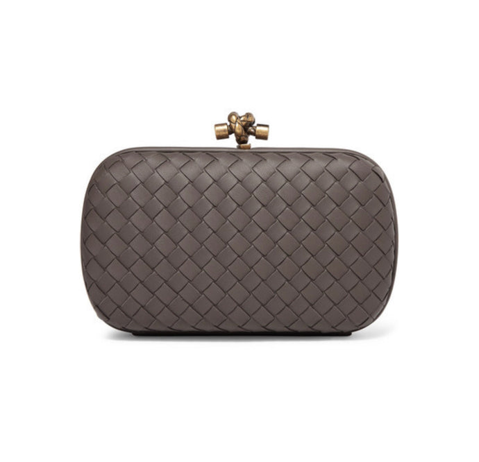 Bottega Veneta - Chain Knot Intrecciato Leather Clutch - Gray