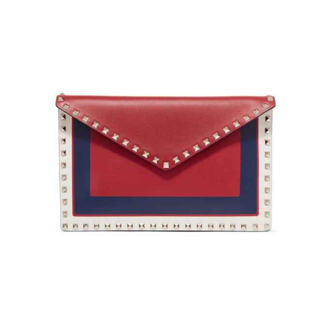 Valentino - Valentino Garavani The Rockstud Large Color-block Leather Pouch - Red