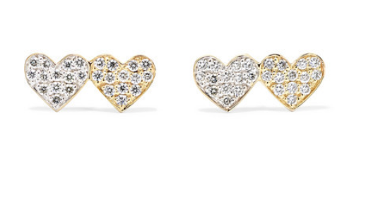 Sydney Evan - Double Hearts 14-karat Gold Diamond Earrings - one size