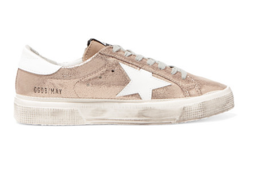 Golden Goose Deluxe Brand May Distressed Metallic Suede And Leather Uberchique