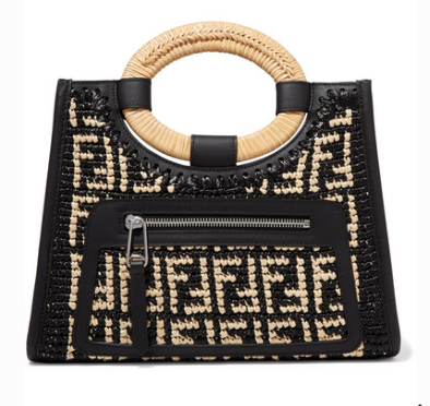 Fendi RUNAWAY SMALL LEATHER-TRIMMED WOVEN RAFFIA TOTE