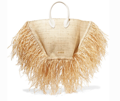 Jacquemus LE BACI LEATHER-TRIMMED FRINGED RAFFIA TOTE