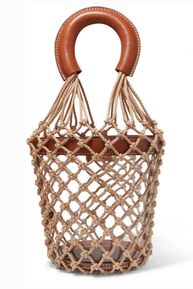 Staud MOREAU LEATHER, PVC AND MACRAMÉ BUCKET BAG