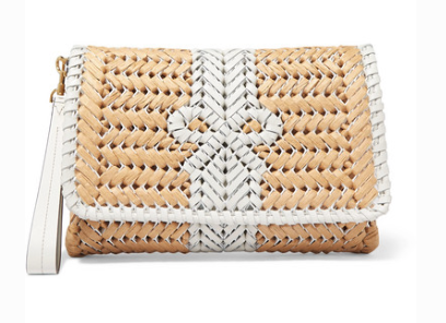 Anya Hindmarch NEESON WOVEN LEATHER AND STRAW CLUTCH