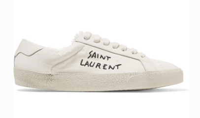 SAINT LAURENT LEATHER-TRIMMED LOGO-EMBROIDERED