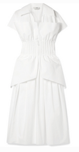 FENDI PINTUCKED COTTON-POPLIN PEPLUM DRESS