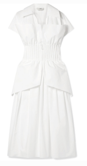 FENDI PINTUCKED COTTON-POPLIN PEPLUM DRESS