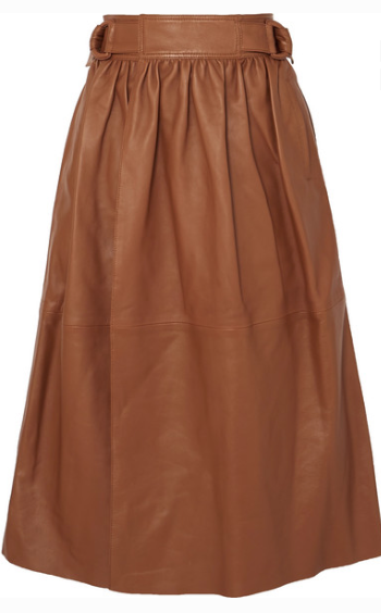 JOSEPH BETTY GATHERED LEATHER WRAP MIDI SKIRT