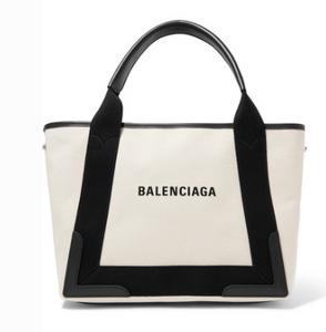 BALENCIAGA CABAS SMALL LEATHER-TRIMMED CANVAS TOTE