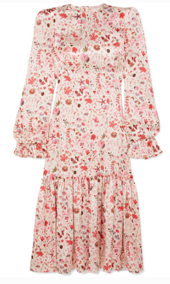 THE VAMPIRE'S WIFE RUFFLED FLORAL-PRINT HAMMERED SILK