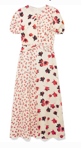 SELF-PORTRAIT PANELED FLORAL-PRINT SATIN-JACQUARD DRESS
