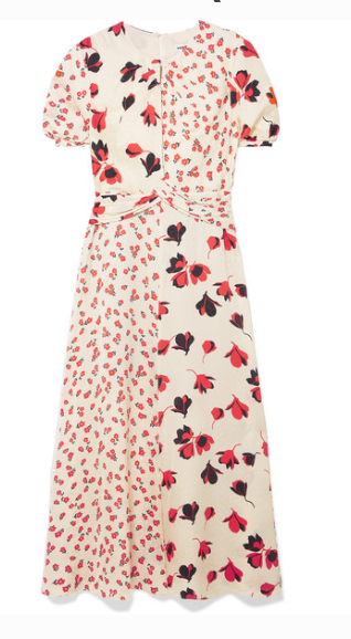 SELF-PORTRAIT PANELED FLORAL-PRINT SATIN-JACQUARD DRESS