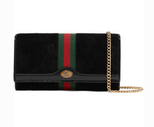 GUCCI OPHIDIA MICRO PATENT LEATHER-TRIMMED SUEDE