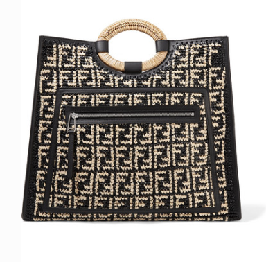 RUNAWAY LARGE LEATHER-TRIMMED WOVEN RAFFIA TOTE