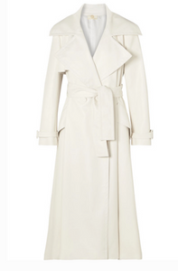 Sara Battaglia - Belted Faux Leather Trench Coat - White